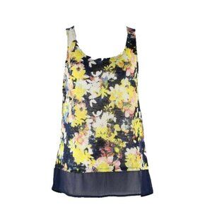 Princess Vera Wang Sz S Navy Blue Yellow Multi Chiffon Peplum 100% Polyester Top